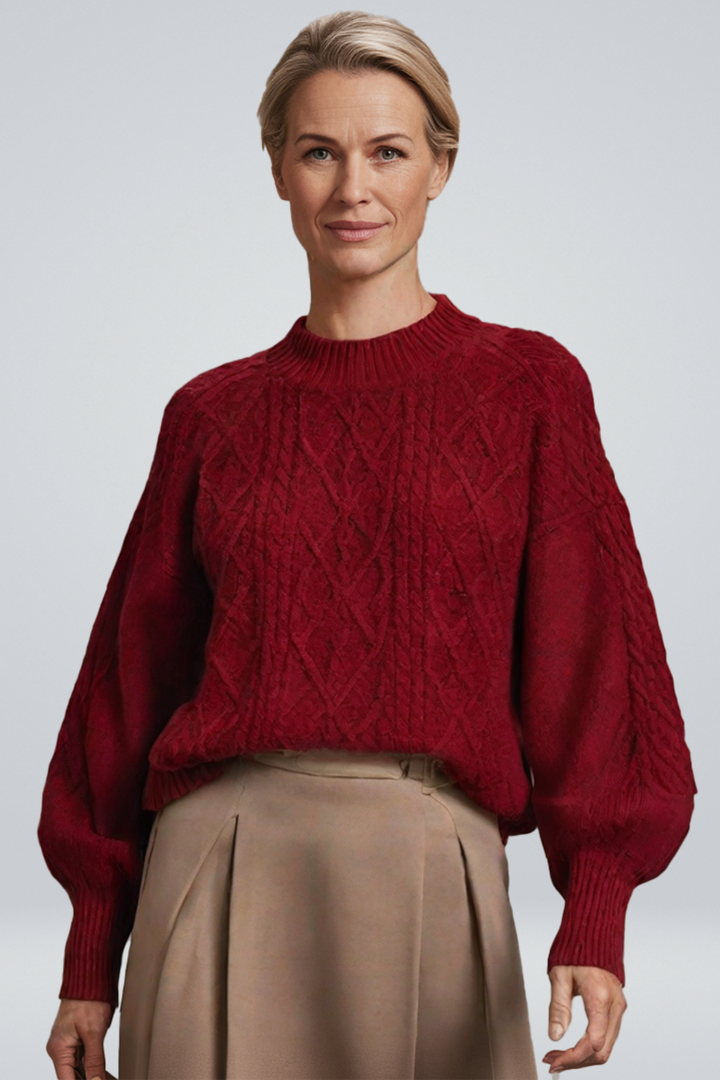 Women’s Chunky Knit Sweater – Oversized Fit with High Neck