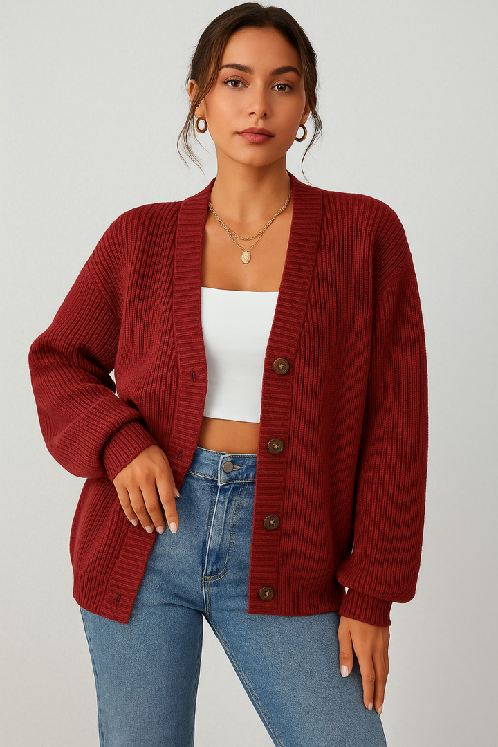 Women’s Knit Cardigan – Loose Fit with Buttons – Everyday Layer