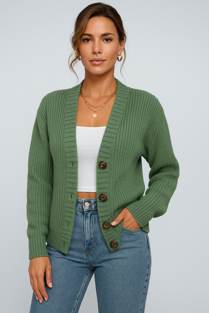 Women’s Knit Cardigan – Loose Fit with Buttons – Everyday Layer