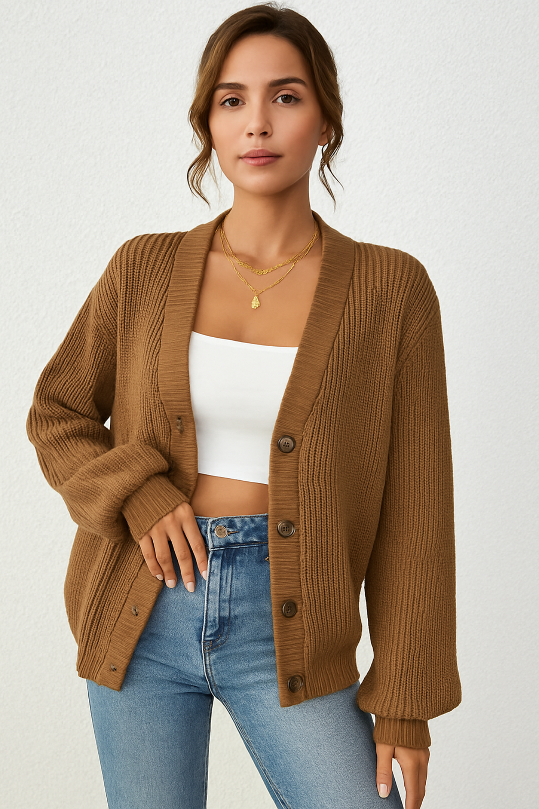 Women’s Knit Cardigan – Loose Fit with Buttons – Everyday Layer