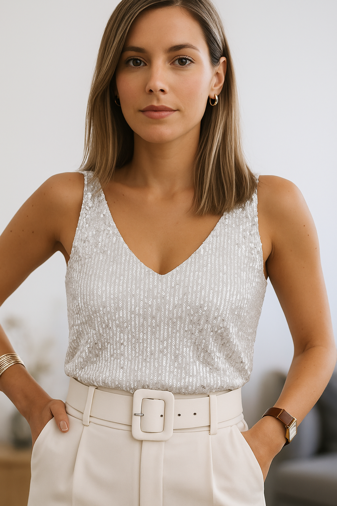 Women’s Sleeveless Party Top – Shiny Finish & Elegant Fit