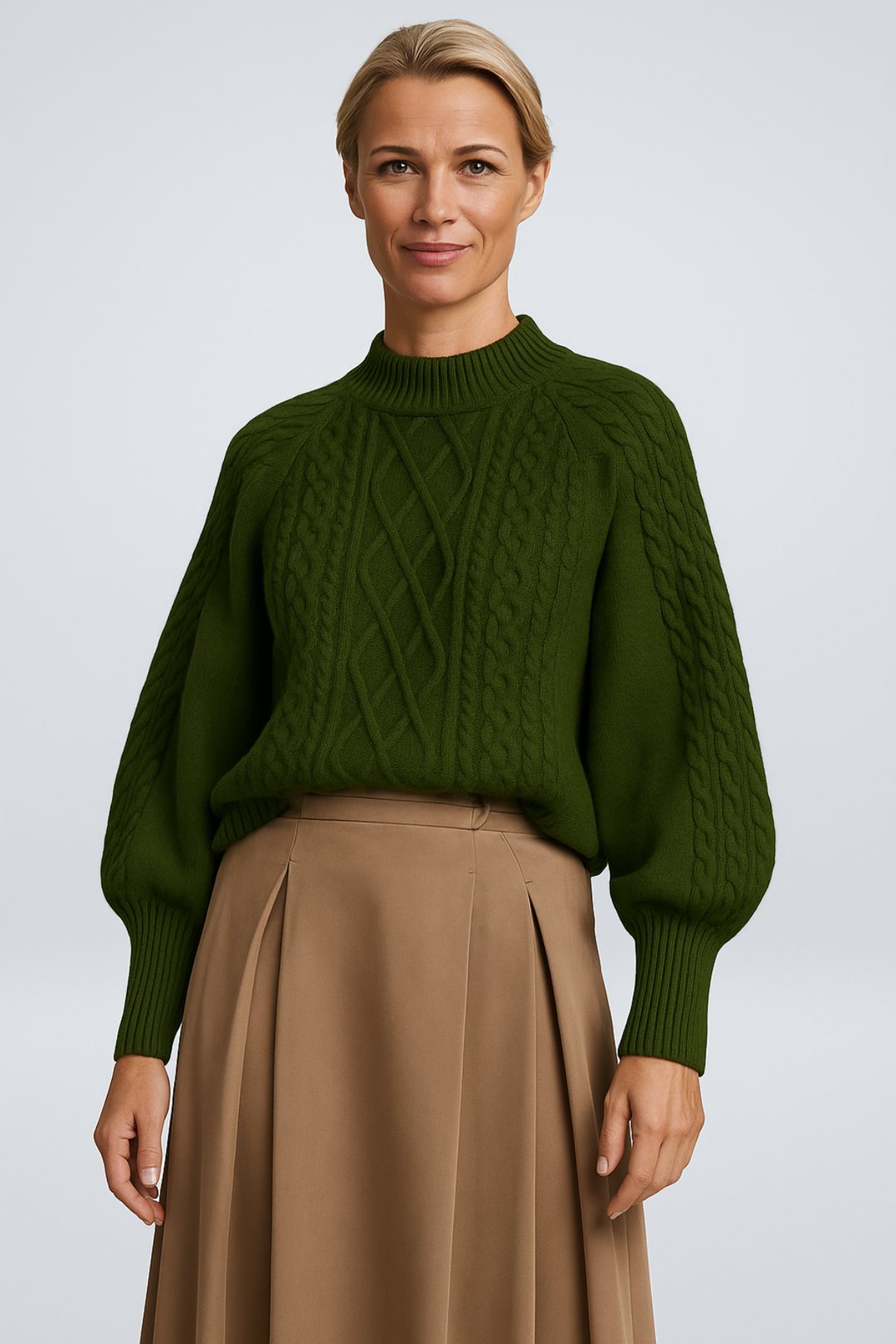 Women’s Chunky Knit Sweater – Oversized Fit with High Neck