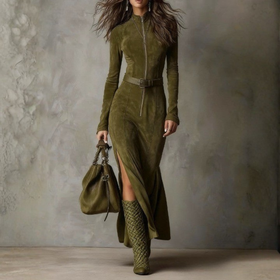 knee length dresses for ladies Short Sleeve Suede Dress main image 1