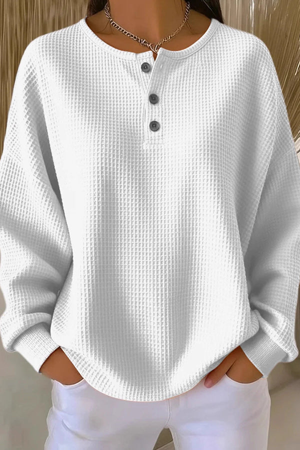 Livia | Waffle Knit Henley Top