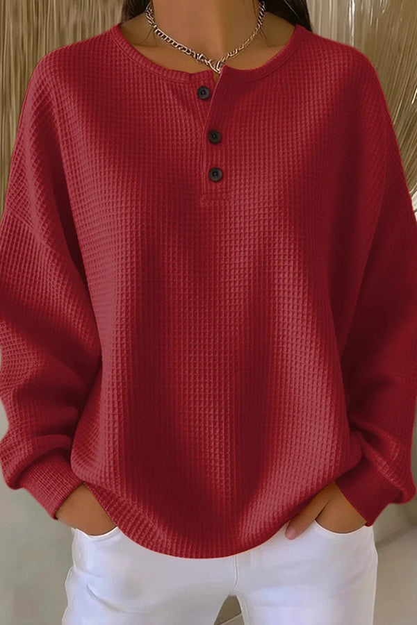 Livia | Waffle Knit Henley Top