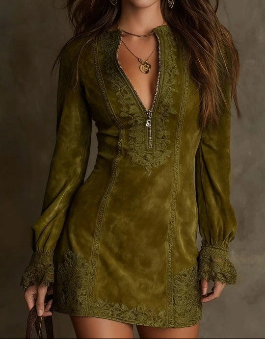 Jasmine – Lace-Trimmed Blue Mini Dress