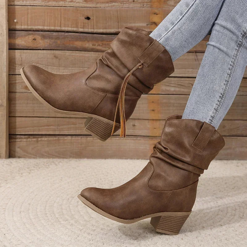 Delphine | Western Leather-Look Boots