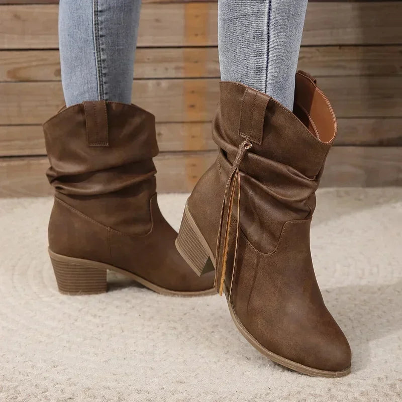 Delphine | Western Leather-Look Boots