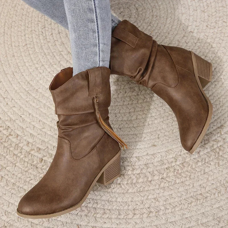 Delphine | Western Leather-Look Boots