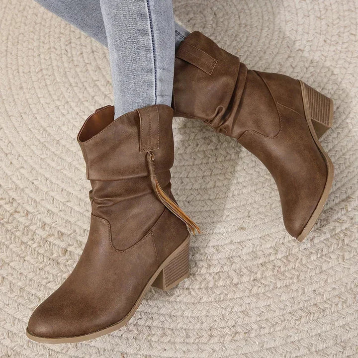 Delphine | Western Leather-Look Boots